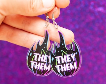 They/Them pronoun acrylic earrings - statement earrings - LGBTQ+ nonbinary earrings