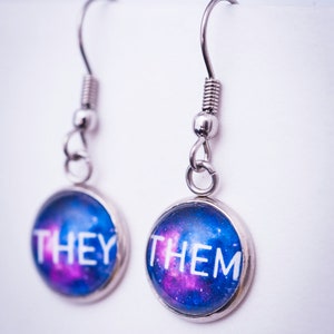 They/them pronoun earrings stud or hanging LGBTQ gift image 7