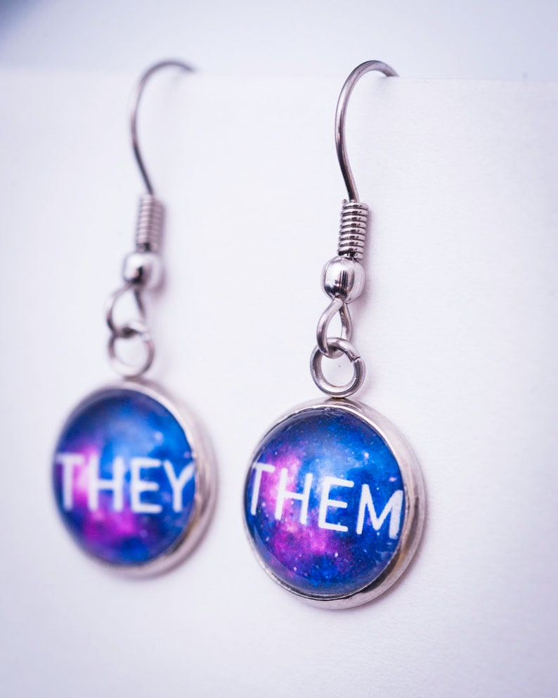 They/them pronoun earrings stud or hanging LGBTQ gift image 7