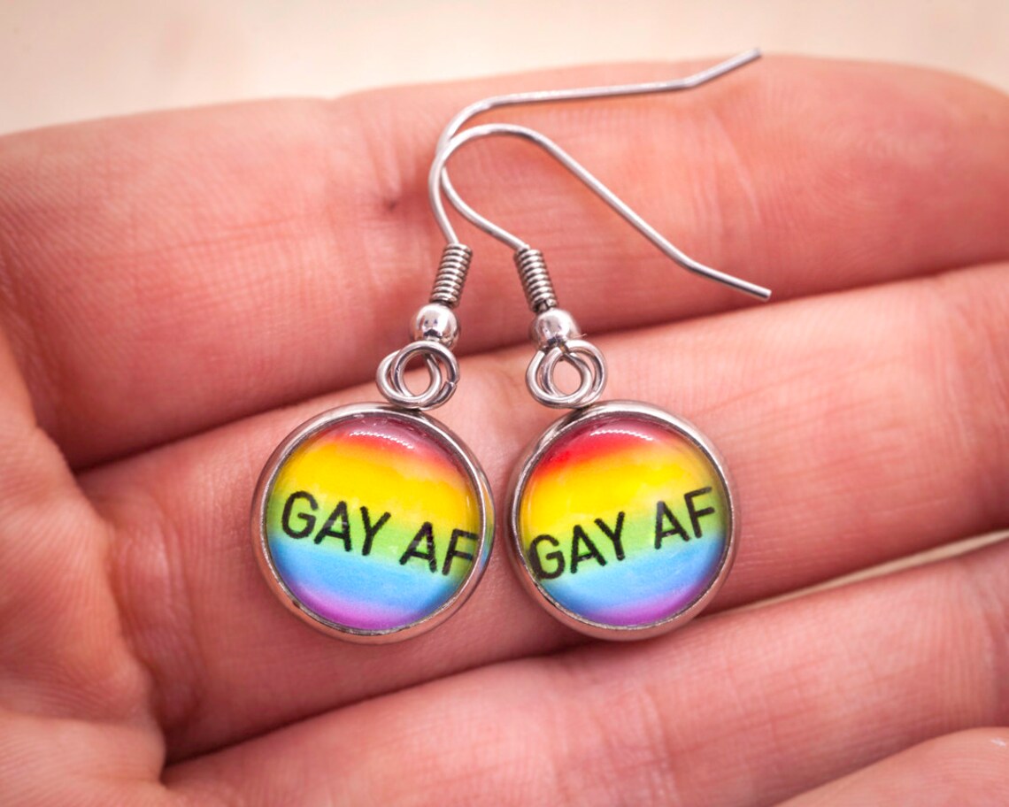 LGBTQ Pride Earrings Gay AF Stud or Hanging Rainbow Etsy