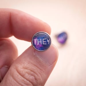 They/them pronoun earrings stud or hanging LGBTQ gift image 5