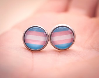 Boucles d’oreilles de fierté transgenre - drapeau transgenre - clou ou suspendu