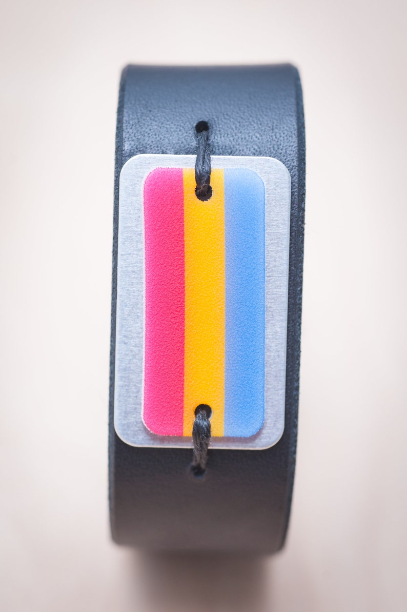 Pansexual flag leather snap bracelet