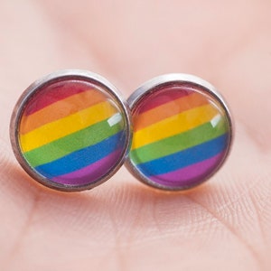 LGBTQ pride earrings - rainbow flag - stud or hanging