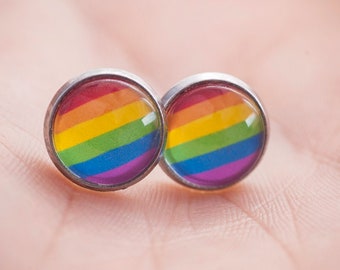 Boucles d'oreilles LGBTQ - drapeau arc-en-ciel - à clous ou à suspendre
