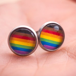LGBTQ pride earrings - inclusive rainbow flag - stud or hanging