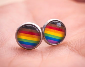 Boucles d’oreilles de fierté LGBTQ - drapeau arc-en-ciel inclus - clou ou suspendu