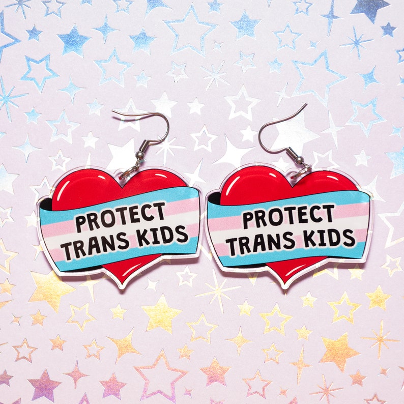 Protect Trans Kids acrylic earrings statement earrings LGBTQ trans earrings zdjęcie 1