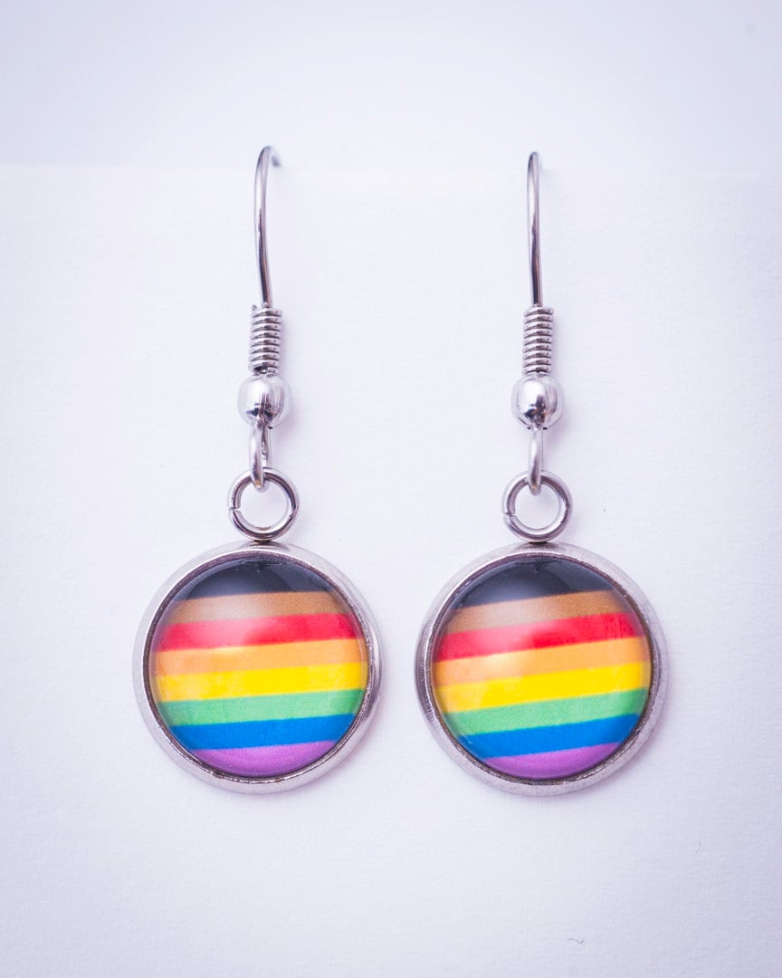 Yinkin 12 Pairs Rainbow Gay Pride Earrings LGBTQ Mesh Drop Clip On Lightweight Chain Rainbow Dangle Round Heart Lightning Drop Earrings For Women Men