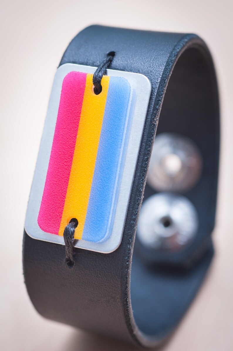 Pansexual flag leather snap bracelet