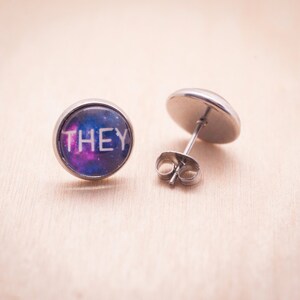 They/them pronoun earrings stud or hanging LGBTQ gift image 3