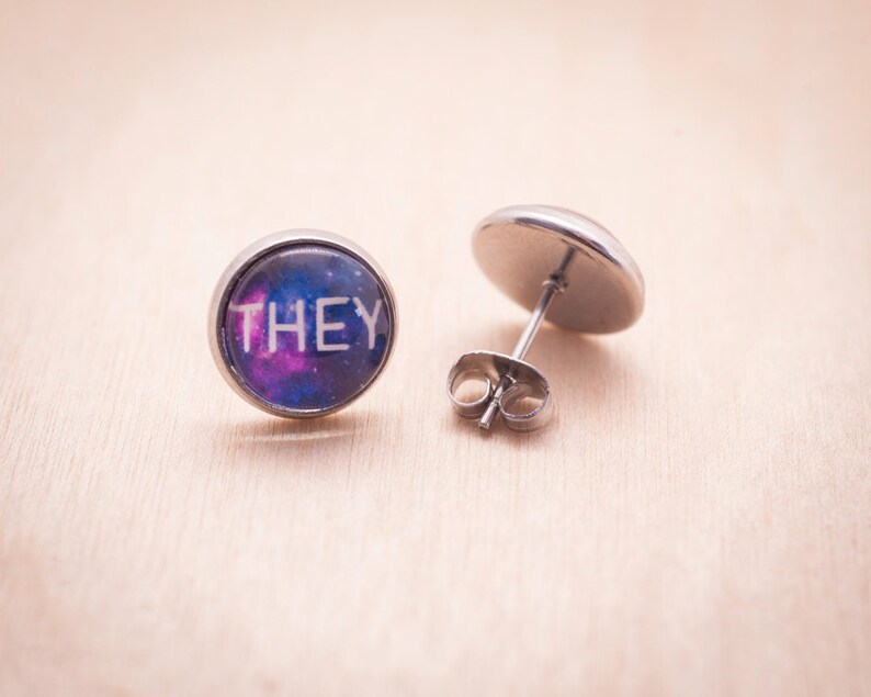 They/them pronoun earrings stud or hanging LGBTQ gift image 3