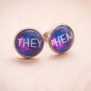 They/them pronoun earrings stud or hanging LGBTQ gift image 4