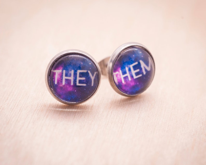 They/them pronoun earrings stud or hanging LGBTQ gift image 4