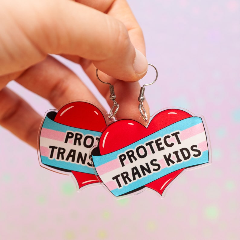 Protect Trans Kids acrylic earrings statement earrings LGBTQ trans earrings zdjęcie 2