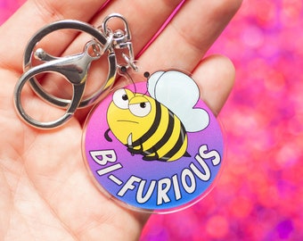 Bi-Furious LGBTQ+ keychain - bisexual pride