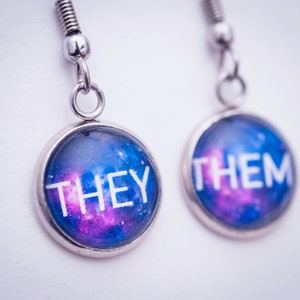 They/them pronoun earrings stud or hanging LGBTQ gift image 8