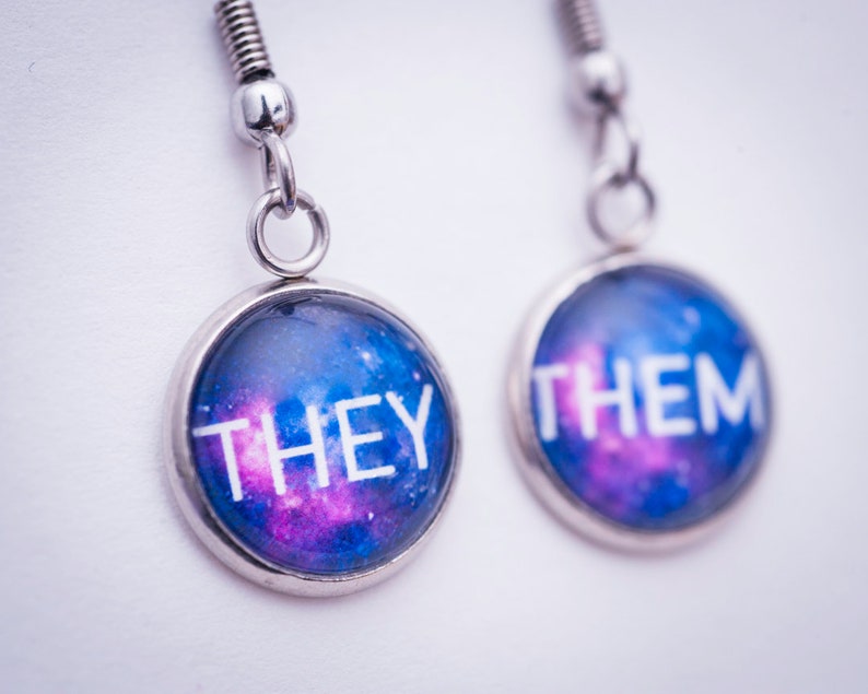 They/them pronoun earrings stud or hanging LGBTQ gift image 8