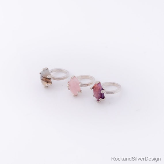 Tangled Rock - chunky prong-set silver stone ring – OOAK (Rose Quartz, Amethyst or Montana Agate)