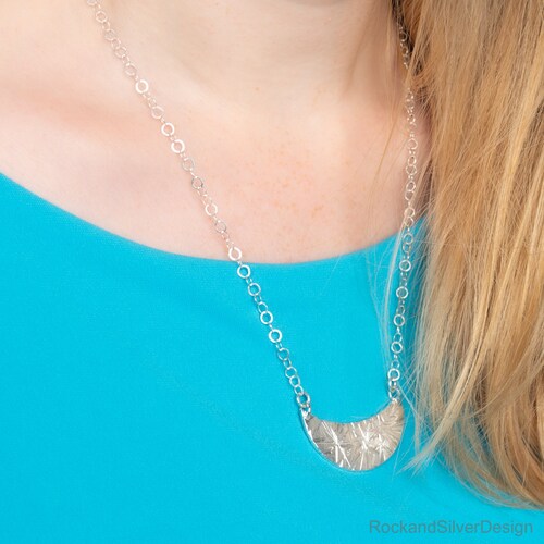 Light-Catching Half Moon Necklace - Moon shops Rock - Solid Silver 935 - blue topaz