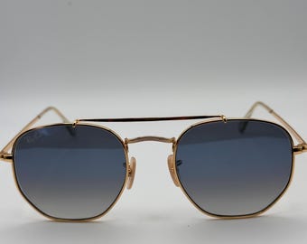 Vintage Ray Ban Sunglasses, Gold Metal Frame with Blue Gradient Lenses , Unisex Retro Aviator Eyewear