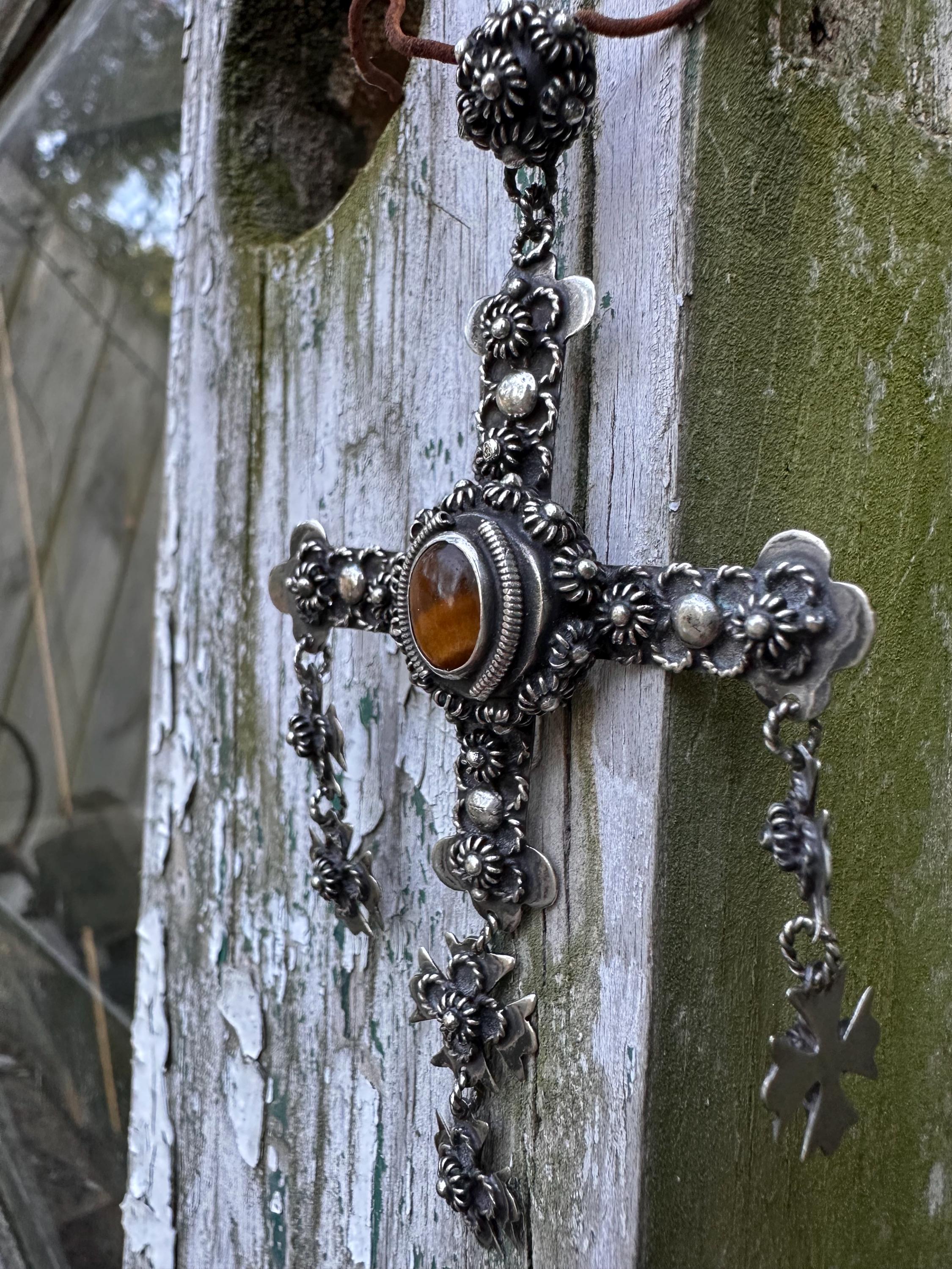 Vintage Mexican Sterling Silver Cross Pendant With Tiger’s Eye Stone ...