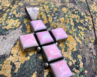 Vintage Rose Quartz Cross Pendant: Spiritual Healing Stone