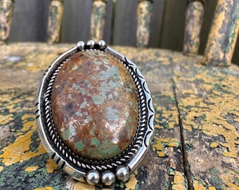 Vintage sterling silver Ammaroo Station turquoise ring, Australian turquoise jewelry, boho statement ring, rare collectible piece