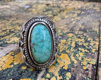Vintage sterling silver turquoise Number 8 ring, Native American style, southwest jewelry, boho statement ring, unisex size