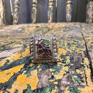 Vintage Mexican biker ring, sterling silver & brass, men’s statement jewelry, handmade 925 heavy biker ring, bold retro style.