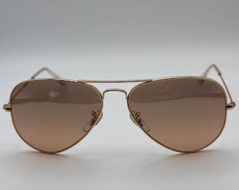 Gafas de sol Ray-Ban Aviator vintage doradas: color rosa, 58 mm, fabricadas en Italia