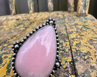 Vintage sterling silver pink opal ring, size [insert], handmade gemstone jewelry, antique style, boho chic, gift for her, statement ring.