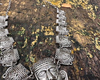 Collar tribal vintage de plata de ley: joyería étnica bohemia audaz, collar festivo de plata 925 hecho a mano.