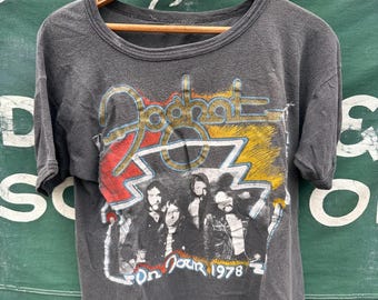979 Foghat vintage T-shirt, retro rock concert tee, parking lot style band shirt, classic tour merch, soft faded 70s look
