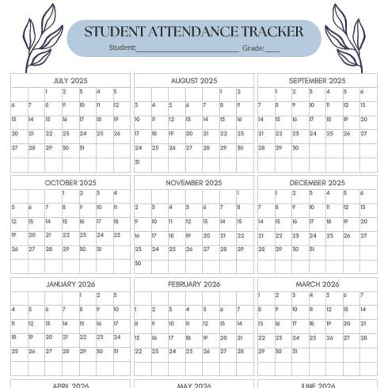 2026 Attendance Calendar - Etsy