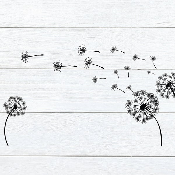 Three Dandelions in the Wind  Silhouette SVG - Cricut vinyl decal cut file - flower clip art