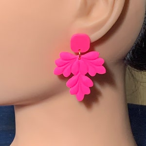 Bright Pink Neon Pink Earrings made with Polymer Clay