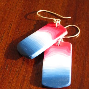 Red, White and Blue Ombre Earrings, Patriotic July 4th-Handmade Polymer Clay Red White Blue