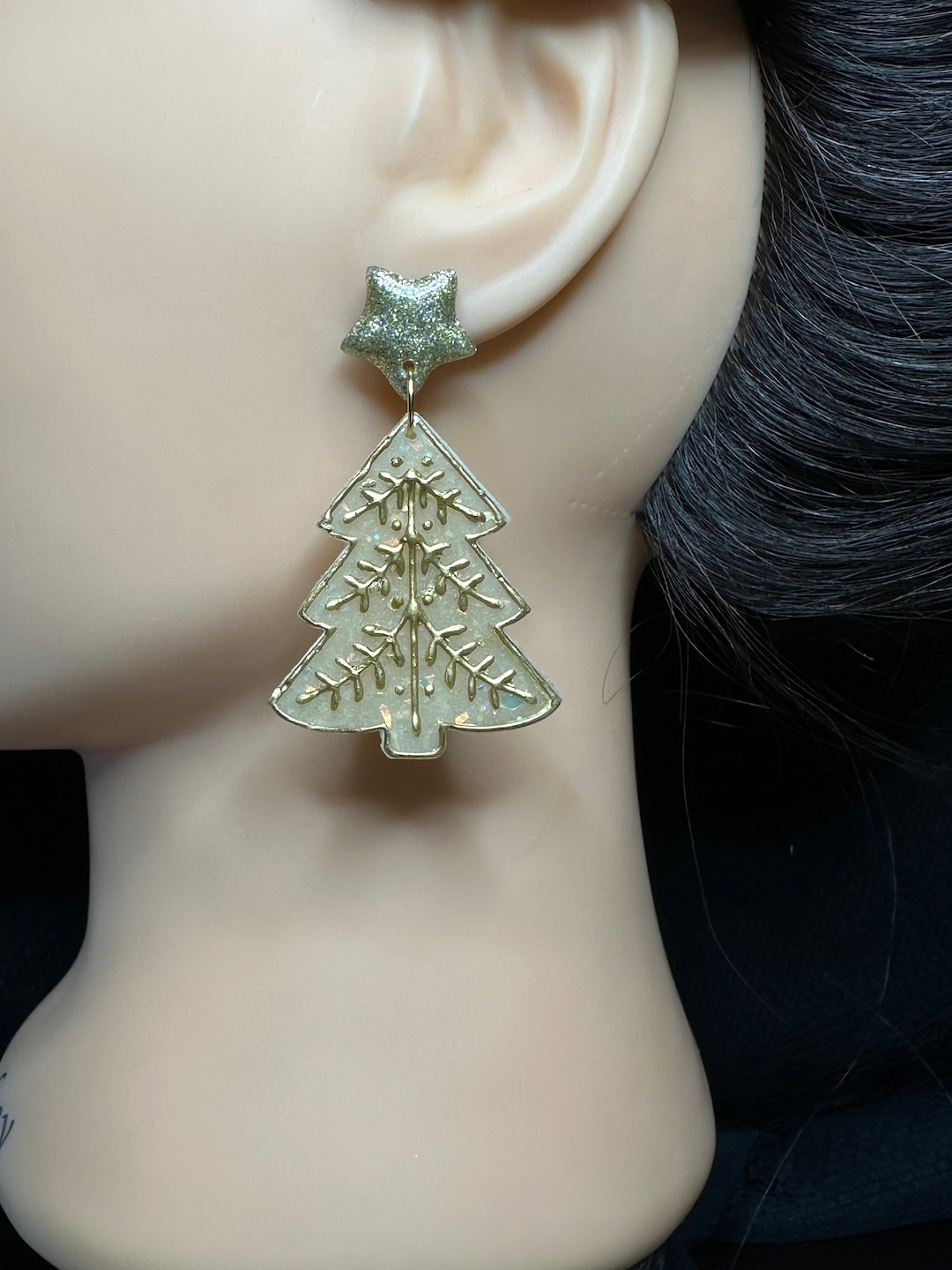 2 Opal and Gold Christmas Tree Earrings Handmade Etsy