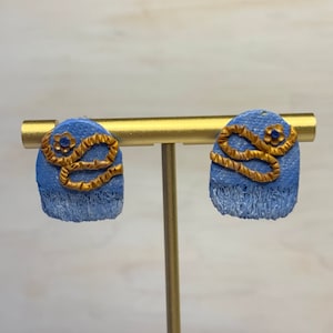 Faded Denim Post Earrings, Handmade from Polymer Clay