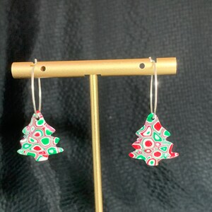 Christmas Tree Hoop Earrings ~ Handmade Polymer Clay