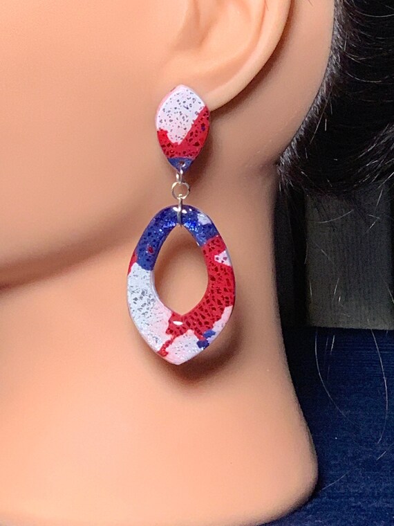 Red white deals and blue earrings