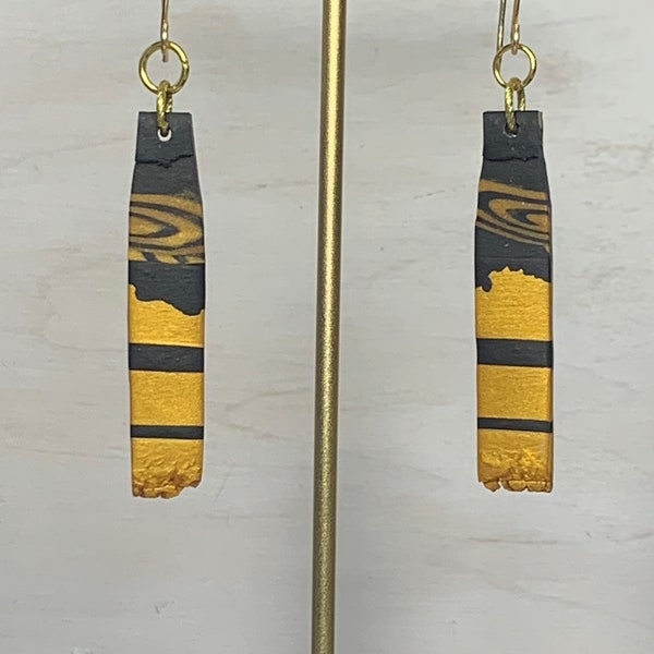 Black and Gold Polymer Anti-Tarnish Wire Earrings