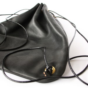 Black Leather Drawstring Backpack, Veg Tan Leather Backpack, Everyday Bag, Day Bag, Gift Sold As Is image 6