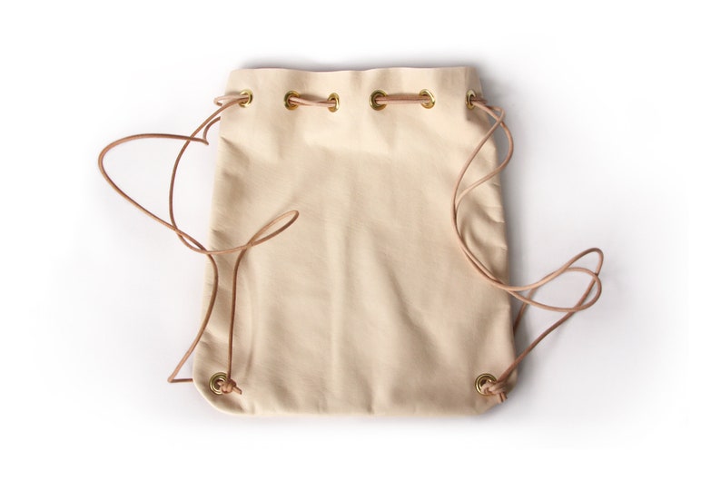 Day Bag Natural Leather Drawstring Backpack Veg Tan Leather Backpack Everyday Bag Lightweight Backpack