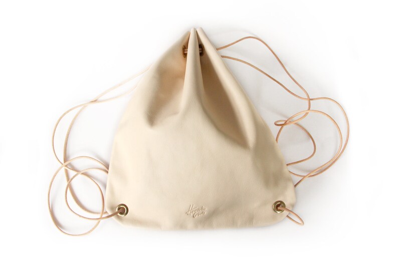 Day Bag Natural Leather Drawstring Backpack Veg Tan Leather Backpack Everyday Bag Lightweight Backpack