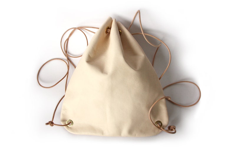 Day Bag Natural Leather Drawstring Backpack Veg Tan Leather Backpack Everyday Bag Lightweight Backpack