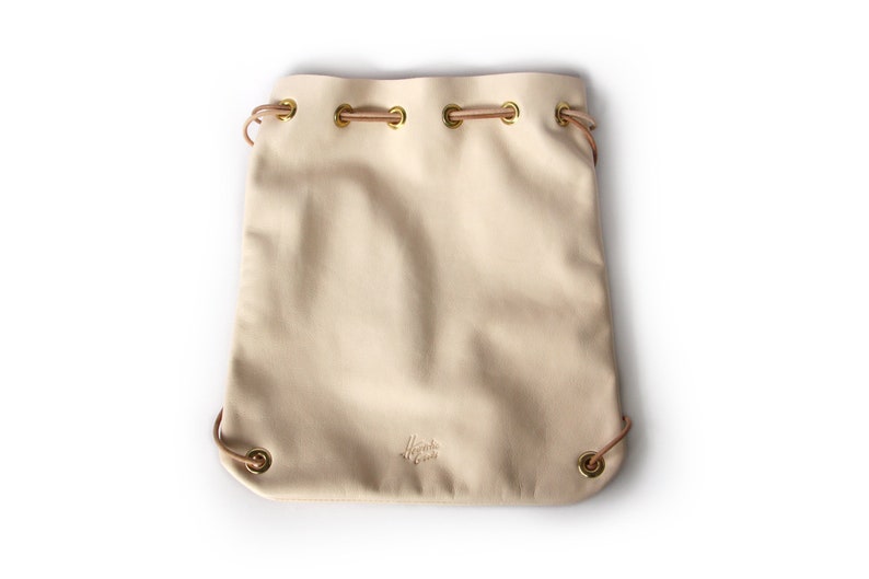 Day Bag Natural Leather Drawstring Backpack Veg Tan Leather Backpack Everyday Bag Lightweight Backpack