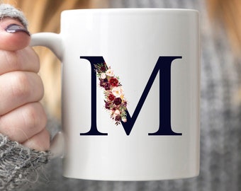 Floral Initial Coffee Mug: Personalized Letter Cup
