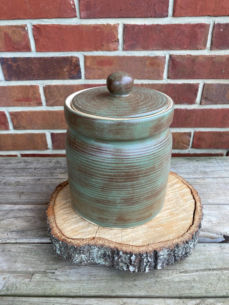 Large Stoneware Canister Okra